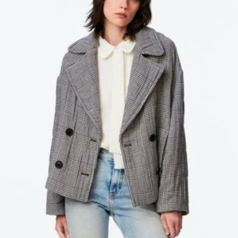 NWT Zara Houndstooth Quilted Double Breasted Coat